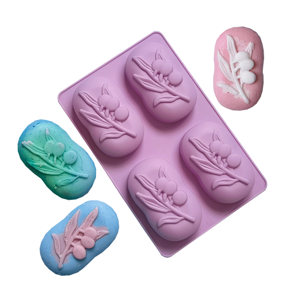 Soap Making Home - 4 キャビティオーバルオリーブツリーシリコーン石鹸型 DIY 石鹸作りキット手作りケーキキャンドル型ギフトクラフト用品家の装飾
