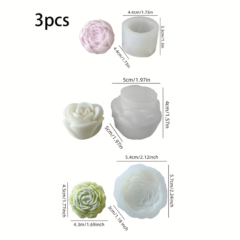 Soap Making Scents - 花柄のシリコンキャンドル型3セット、香り付きキャンドル、石鹸、石膏の花飾りの作成に最適、高温耐性あり。