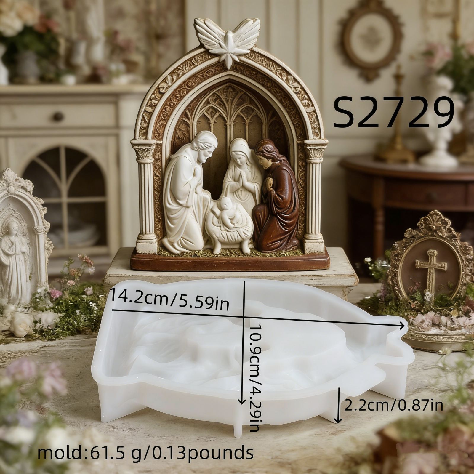 Soap Making Recipes - キャンドルモールドキリスト降誕シーンシリコン聖家族型3D樹脂鋳造型DIY石膏石鹸作りツール宗教的な家の装飾