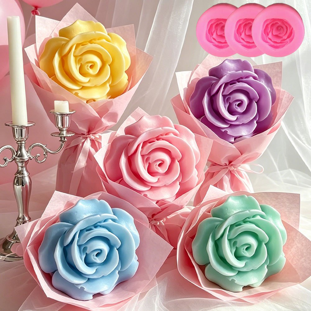 Soap Making Kit Amazon - 3個入り 3Dローズフラワーシリコンモールドセット DIYキャンドルソープ樹脂工芸品作成ツール ロマンチックな結婚祝い ホームデコレーション 手作り