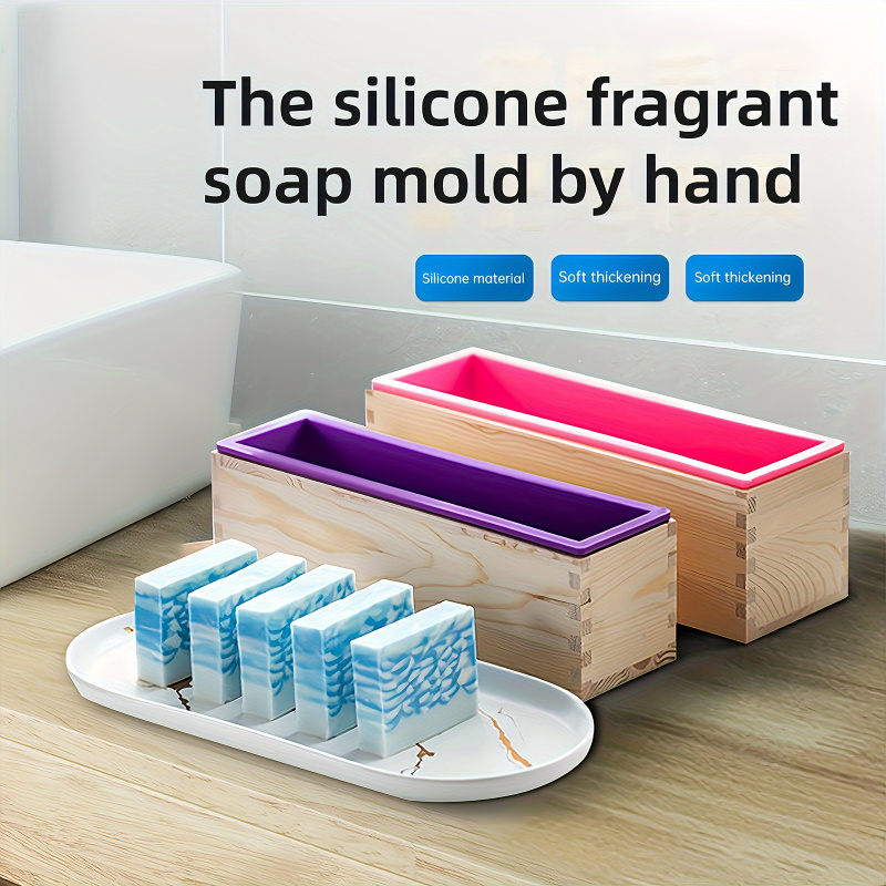Soap Making Kit For Beginners - 長方形手作り石鹸型 長方形石鹸型キット カッター付き - 42オンスの柔軟なシリコン石鹸型、木箱付き、ステンレス