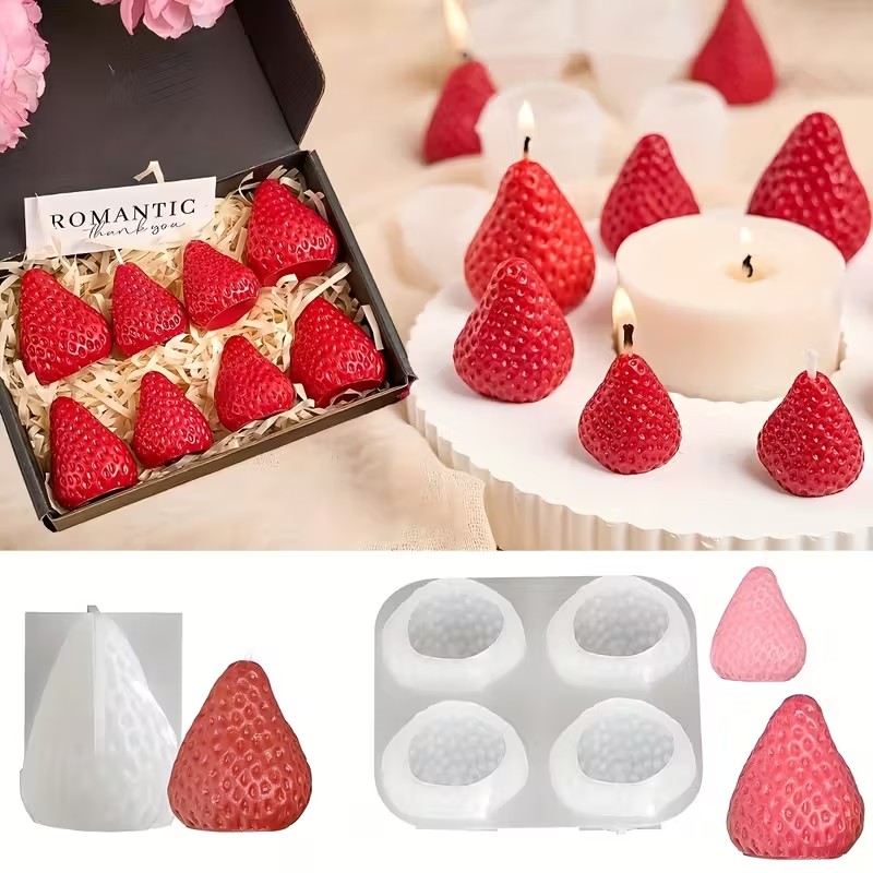 Soap Making Silicone Molds - イチゴシリコンキャンドルモールド DIY アロマセラピー石鹸樹脂工芸品バレンタインデー結婚式誕生日ギフト作成用