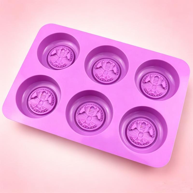 Soap Making Scents - 6つの空洞を持つ丸い蜂模様のシリコンソープモールド、DIY手作り石鹸、香り付きキャンドル、チョコレートムース作り用ツール