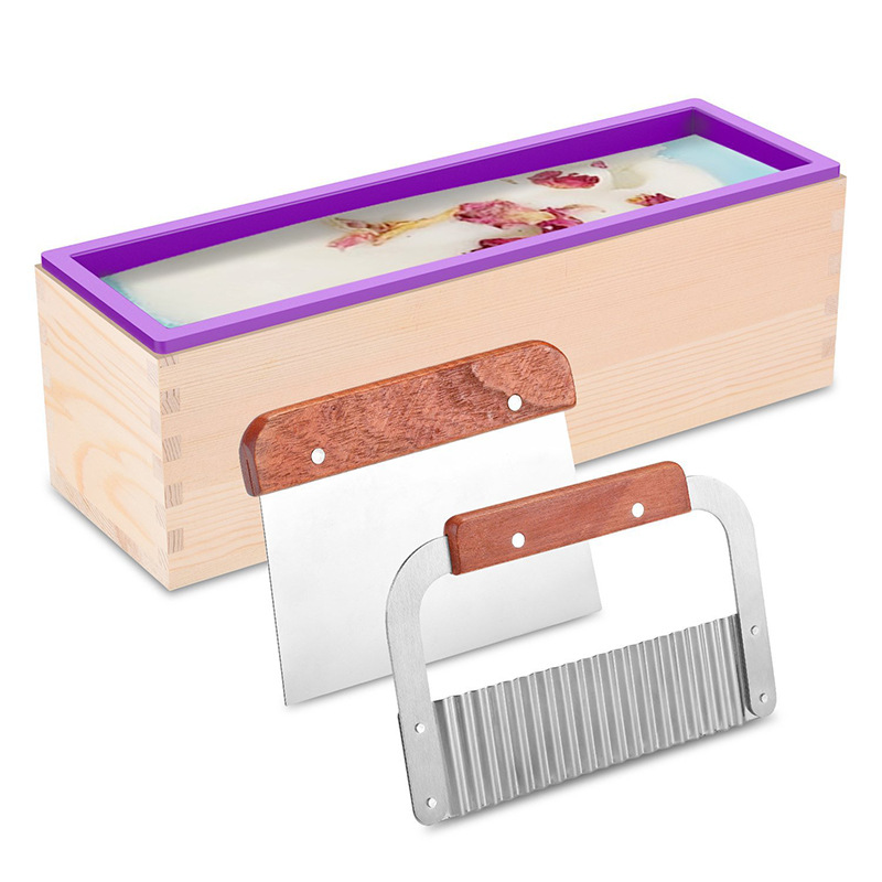 Soap Making Recipes - 1200mlシリコンソープモールド長方形木製蓋付きボックスDIYケーキトーストローフベーキング用品手作り石鹸製造型