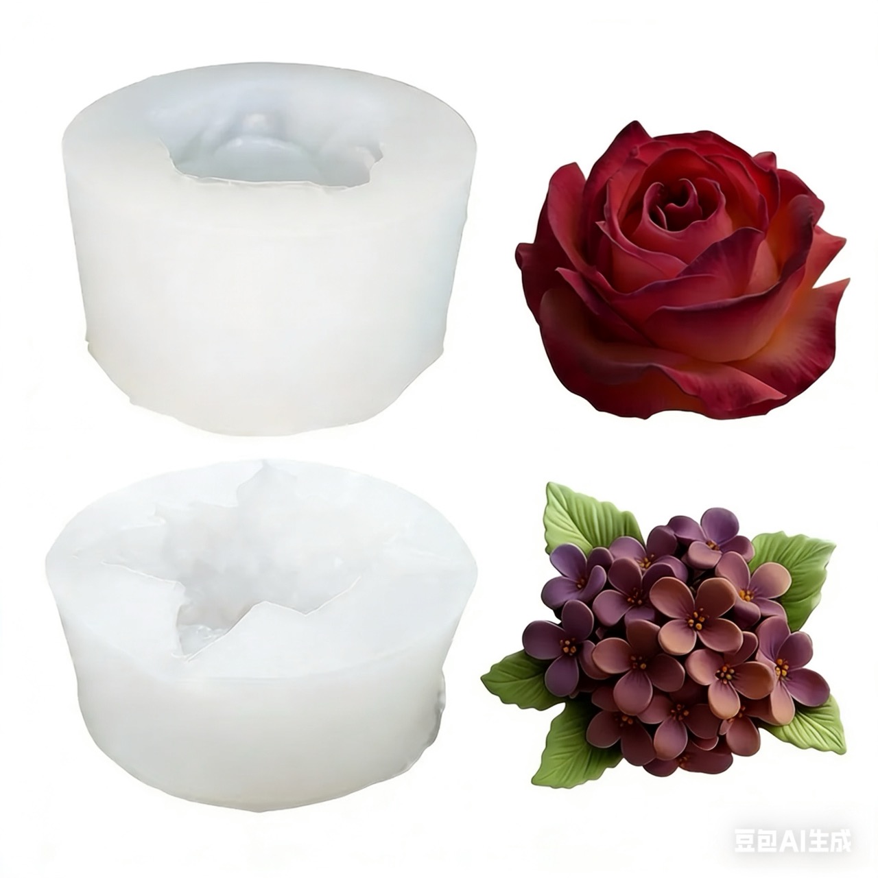 Soap Making Recipes - 3Dローズライラックフラワーシリコンモールド2個、樹脂やキャンドル作りの型として使用、DIY手作りキャンドル、樹脂工芸品、石鹸、ジュエリー鋳造、装飾に適しており、バレンタインデー、結婚式、ロマンチックなギフト作りに最適です。 レジンアート、繊細な花びら、クラフト愛好家向けに特別に設計、複雑な型のディテール | 詳細な花びらの質感、エレガントな花柄デザイン。アロマセラピーや手作りの装飾に適しています。
