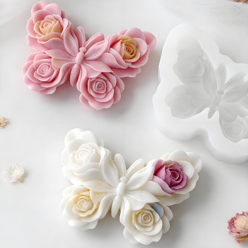 Soap Making Silicone Molds - DIY ローズバタフライフォームシリコーン型手作りアロマキャンドル石膏エポキシ樹脂装飾型石鹸キャンドル作成用品