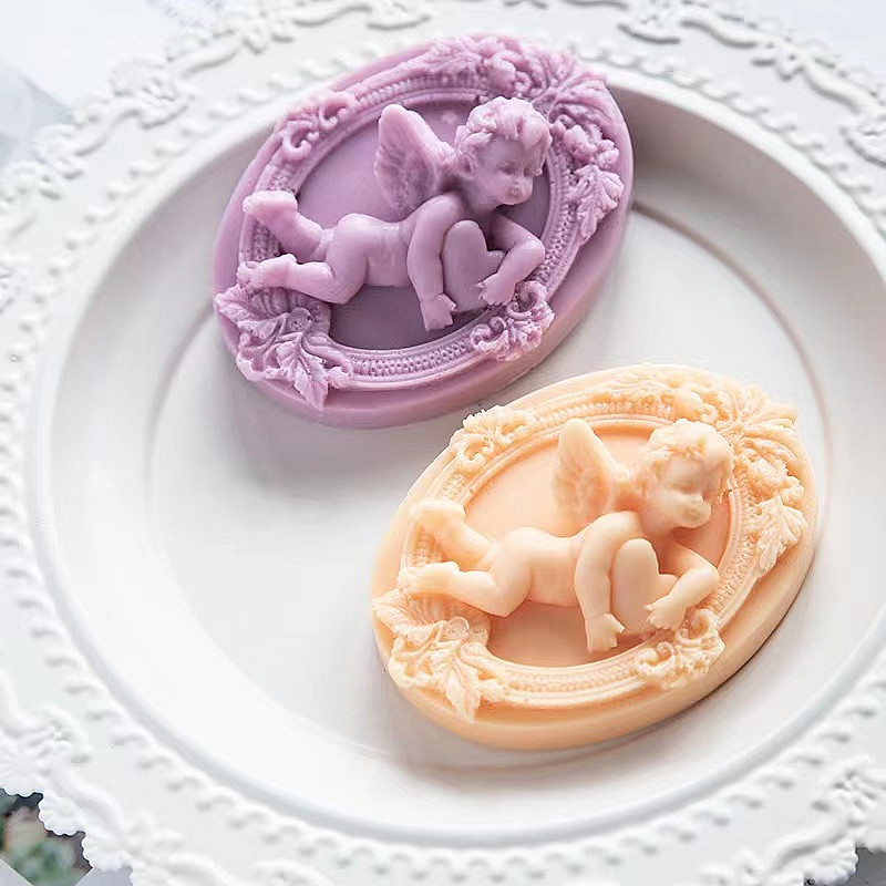 Soap Making Home - 3D エンジェルキッズ形のシリコーン石鹸型手作り楕円形石膏石鹸樹脂作るケーキチョコレートキャンドル型ギフトクラフト家の装飾