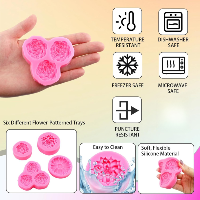 6穴3D花柄シリコンモールドセット（合計4Aモールド）、バラ - Soap Making Kit Amazon のレビューと価格