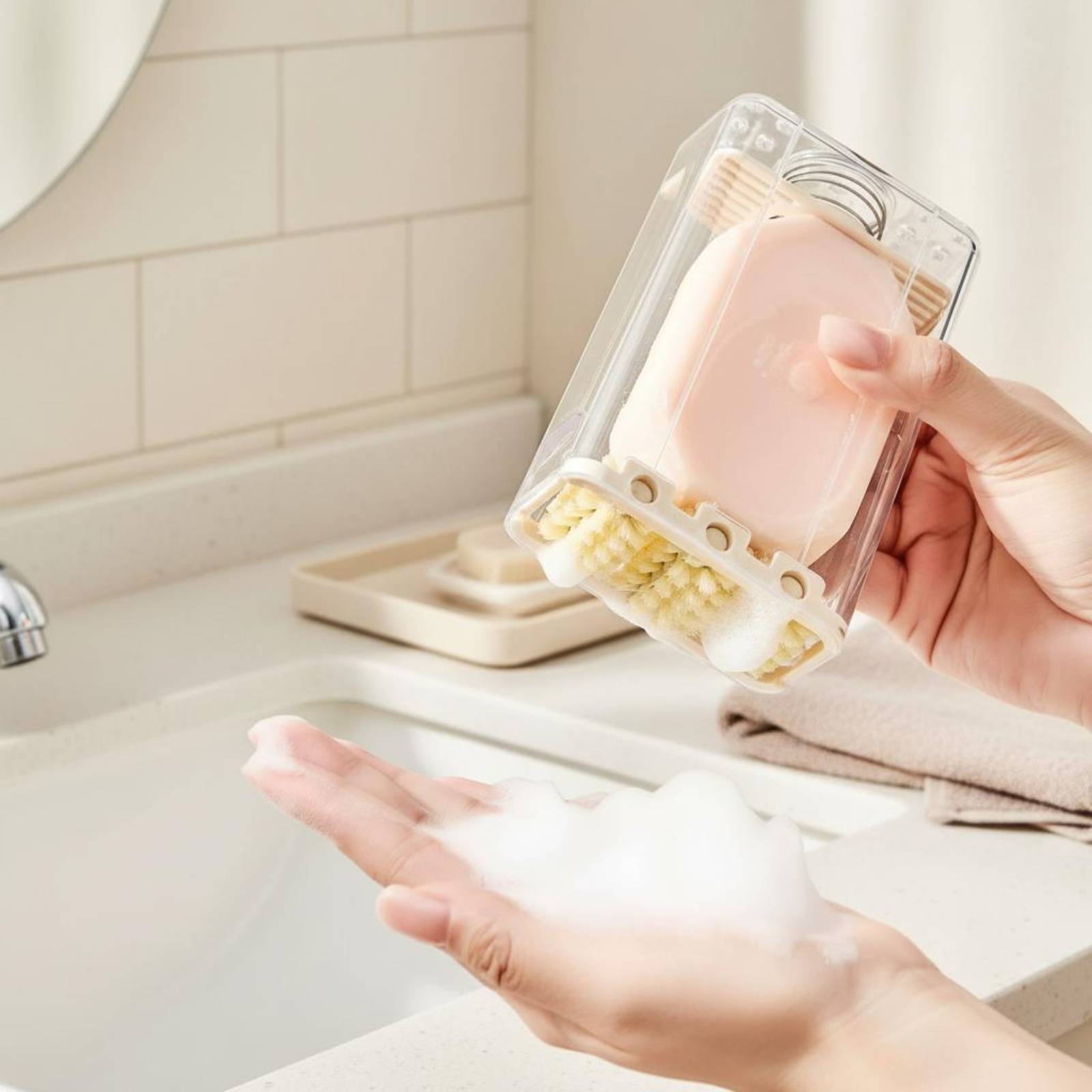 ブラシ付き石鹸置き、泡立て可能な柔軟な石鹸置き、浴室アクセサ - Quick Soap Making のレビューと価格