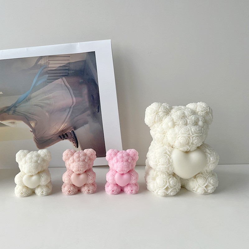 バレンタインデーの愛ローズクマ 3D キャンドルシリコーン型 - Soap Making Scents のレビューと価格