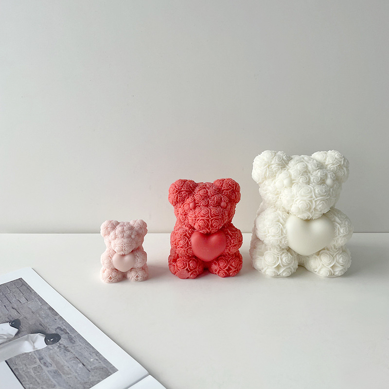 バレンタインデーの愛ローズクマ 3D キャンドルシリコーン型 - Soap Making Scents のレビューと価格