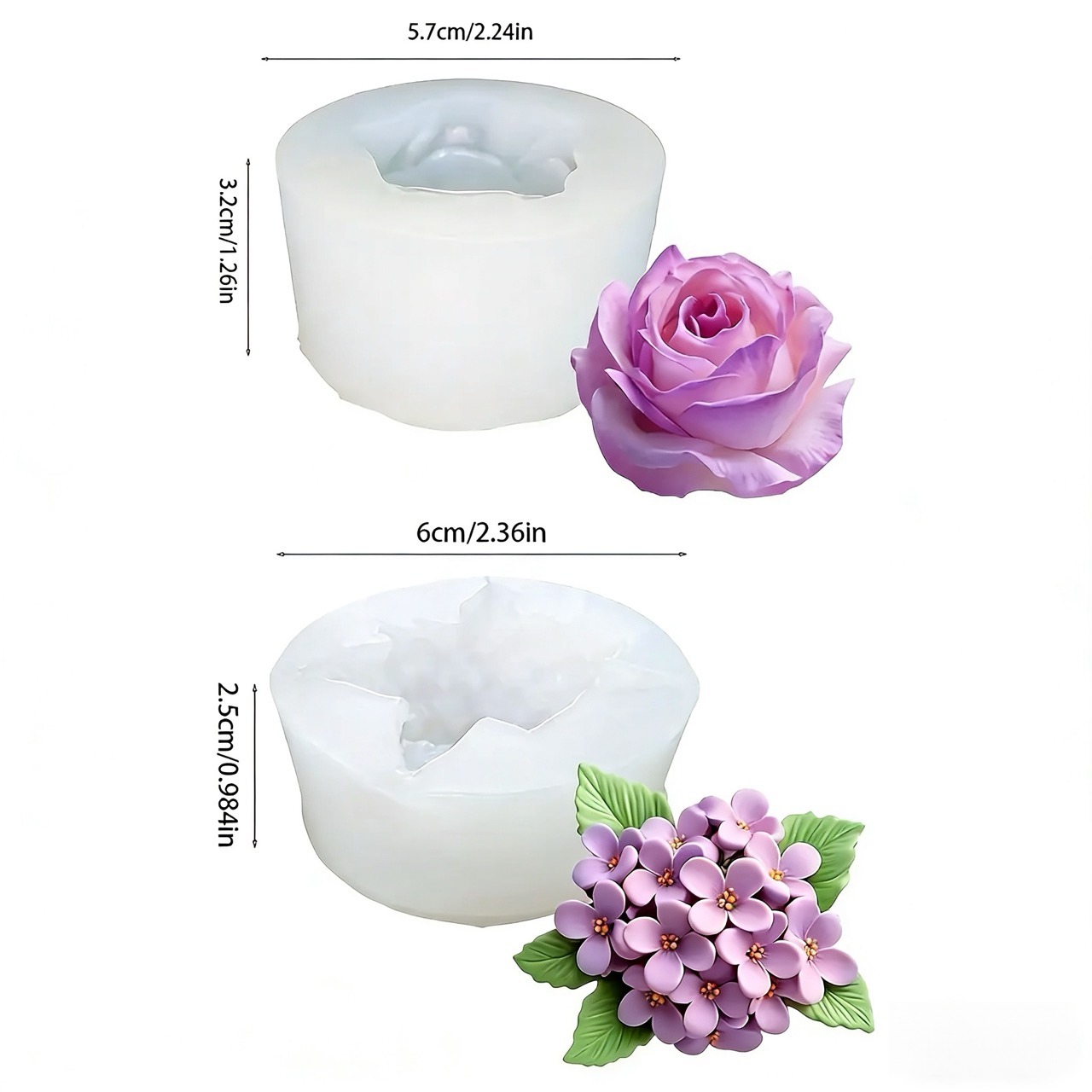3Dローズライラックフラワーシリコンモールド2個、樹脂やキャ - Soap Making Recipes のレビューと価格