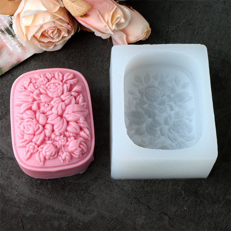 正方形の花柄シリコンソープモールド、バラとクチナシ模様、再利 - Soap Making Home のレビューと価格